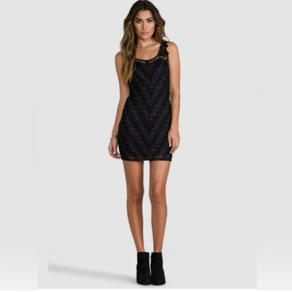 Free People - Foiled Again Fitted Black / Silver Lace Tank Mini Dress - XS - EUC - Picture 4 of 15